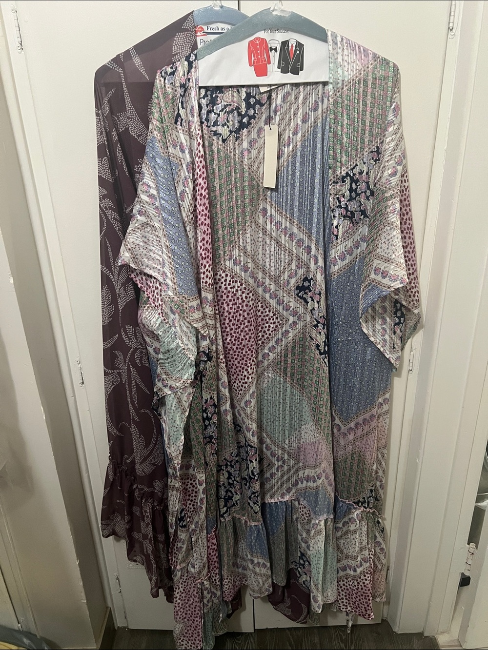 Free People Patchwork Midi Skirt in Pastel Blue, Pink & Green